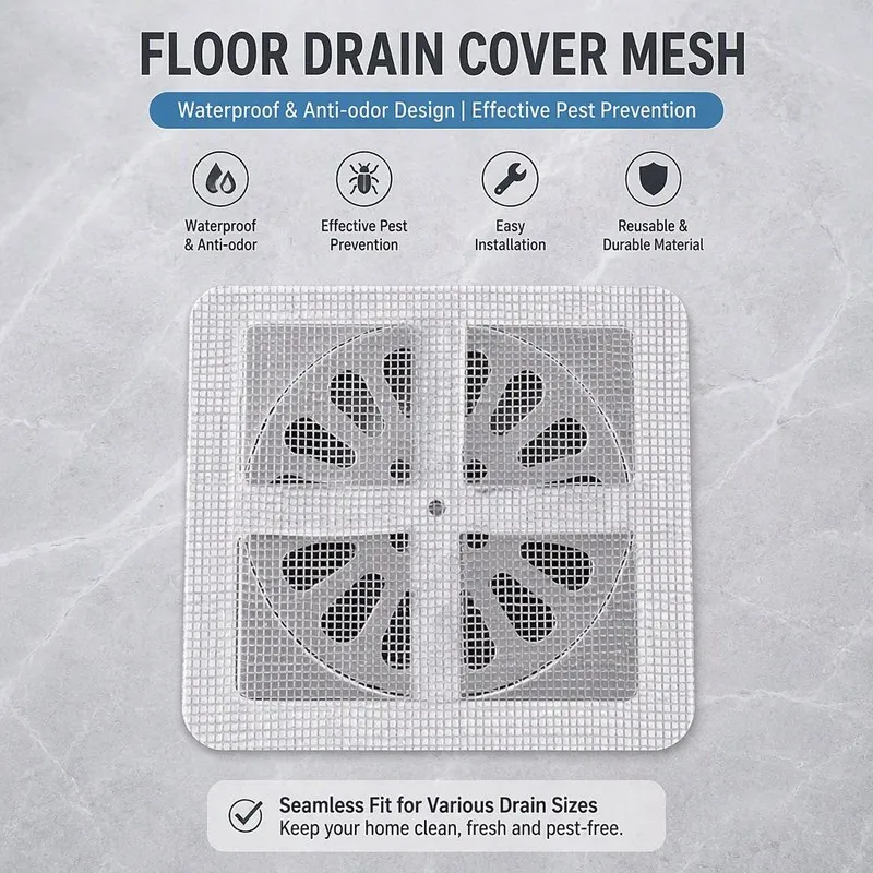 100 Piece Pack Drain filter sticker for floor drain Grid pattern dense mesh Intercepts residue to prevent clogging Kitchen sink