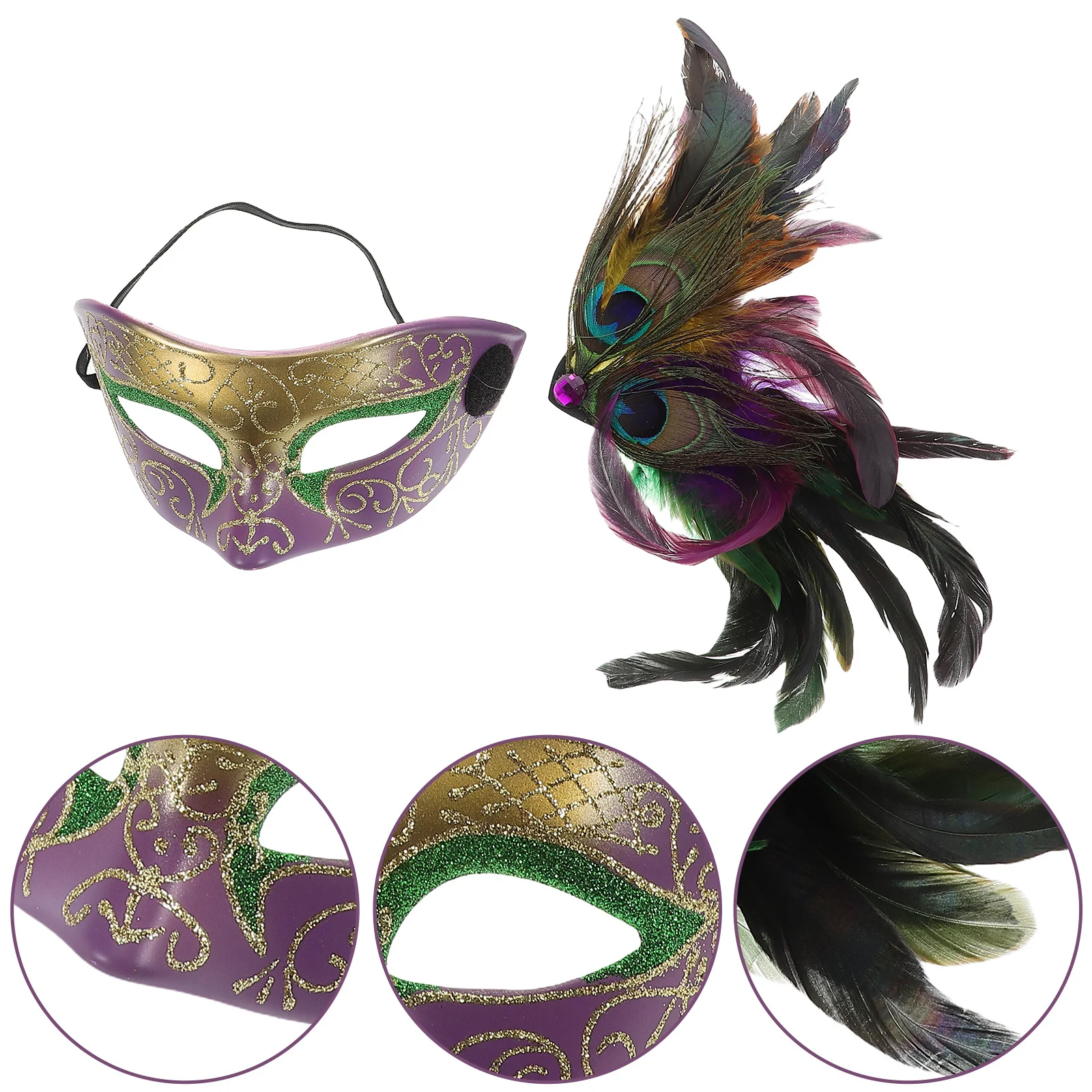 

Masquerade Mask Half Face Purple Gold Green Gradient Carnival Costume Detachable Mardi Gras Party Ball Masks Mardi Gras Costume