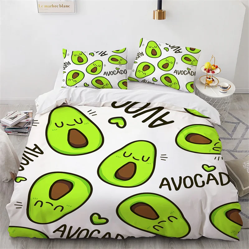 

3D Printed Avocado Faces Bedding Set Boys Girls Twin Queen Size Cute Fruit Duvet Cover Pillowcase Bed Kids Adult