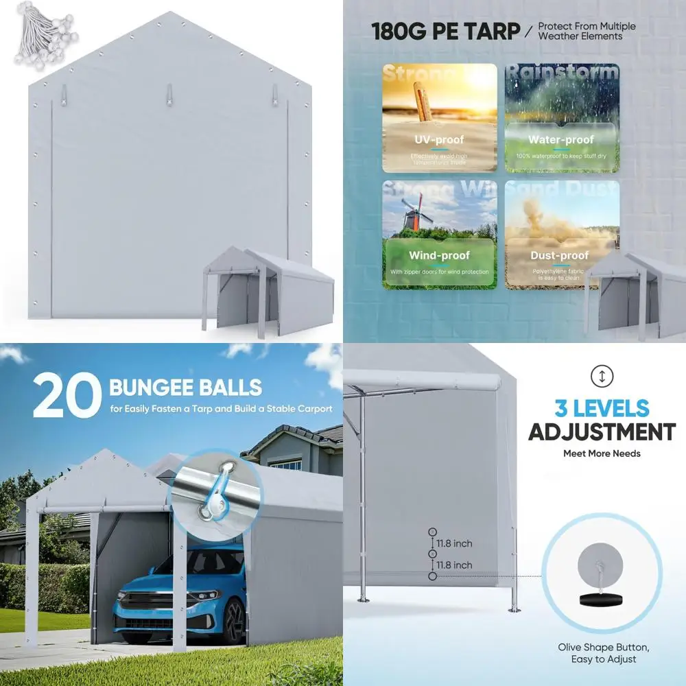 

10x20 футов палатка для гаражных вечеринок, сменный брезентовый навес с дверью-молнией и банджи-шариками - серый, одна дверь, наружное укрытие S