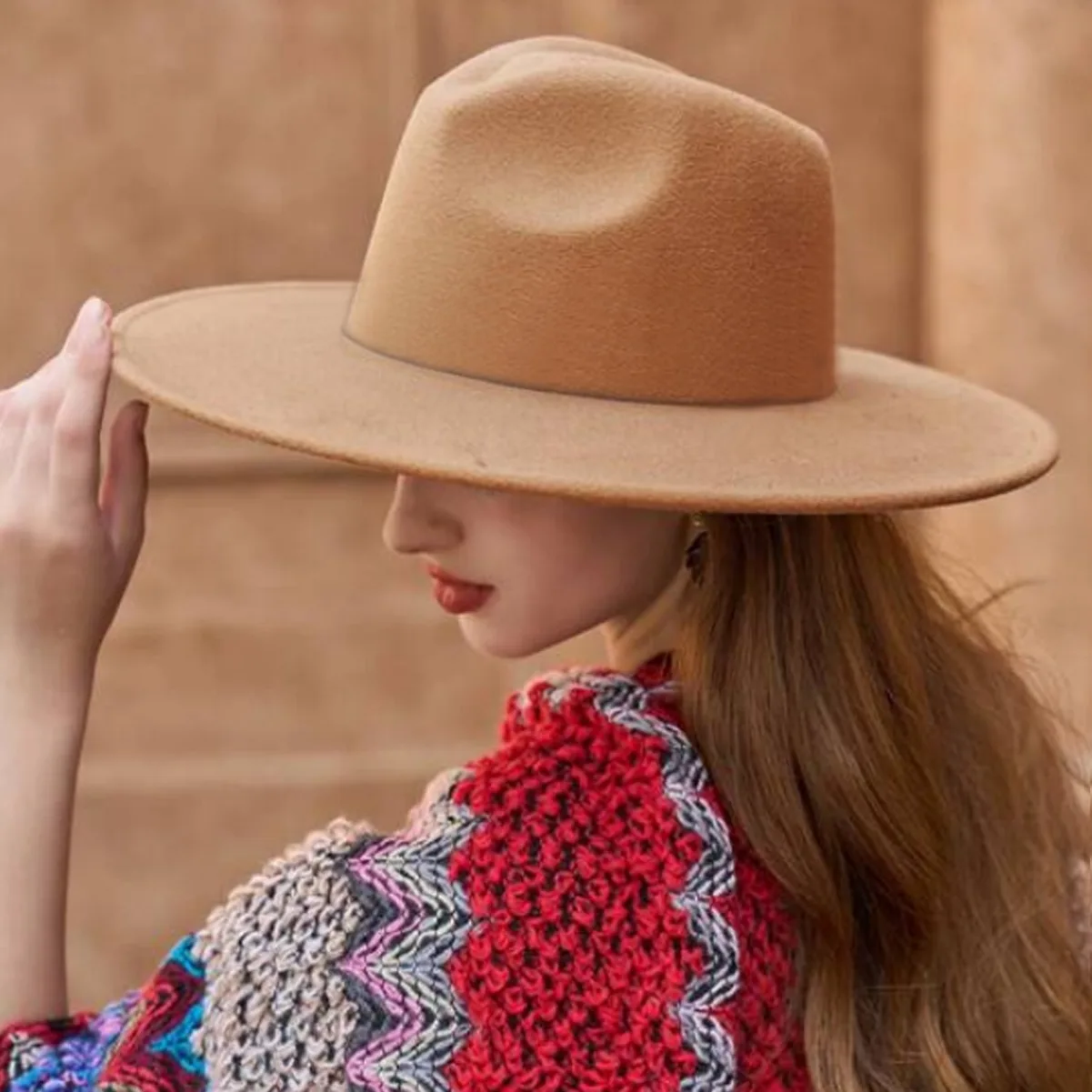 

Flat Top Jazz Hat Autumn and Winter Bowler Hat Men England Tweed Hat Women Vintage Felt Hat