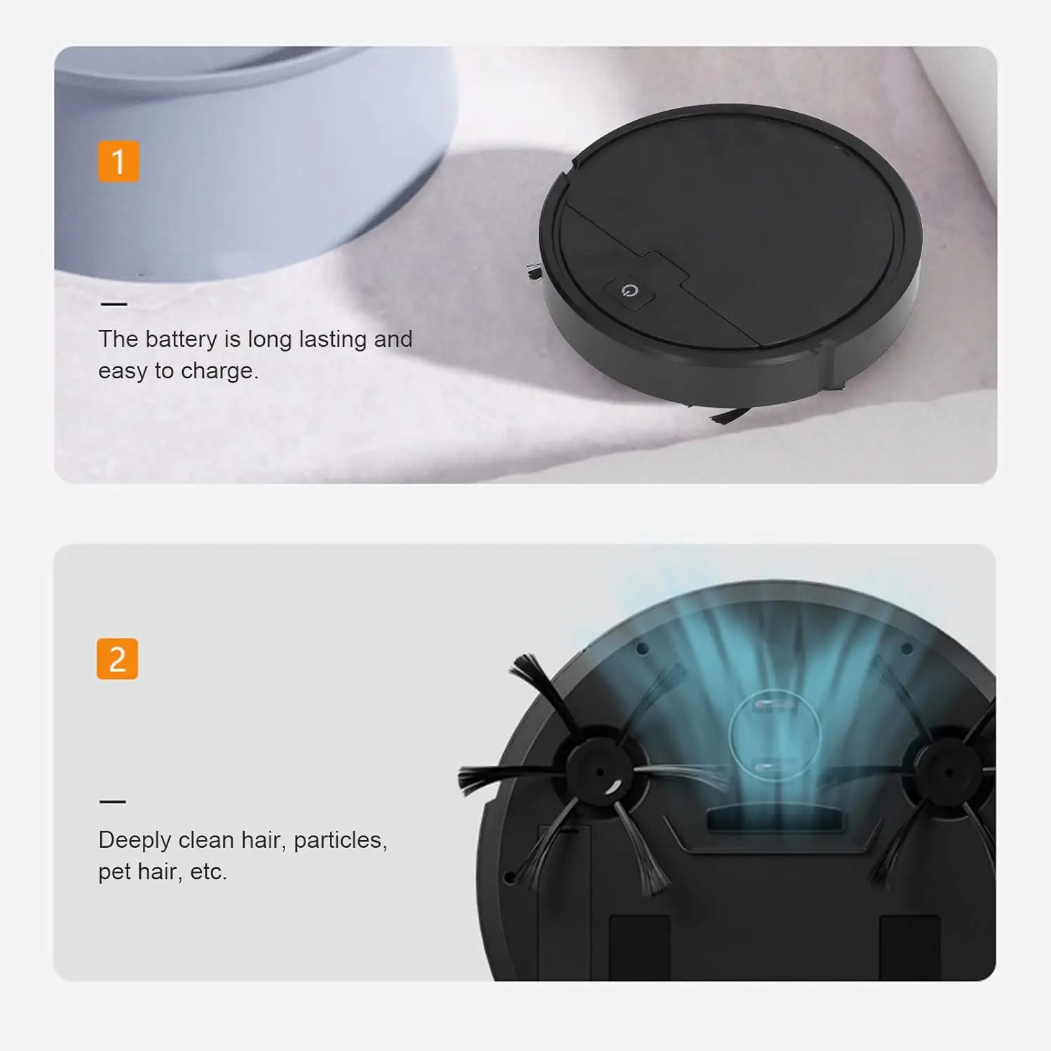 Aspirateur robot automatique 3 en 1, robot nettoyeur intelligent, forte aspiration, aspirateur de sol pour poils d'animaux, poussière de tapis