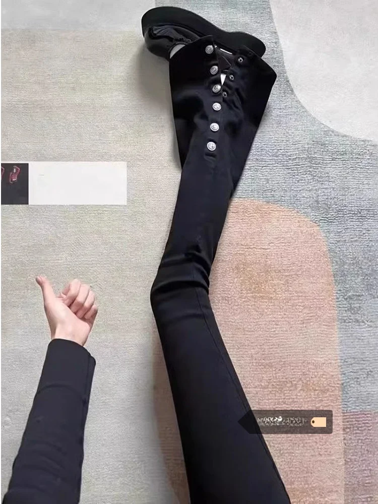 

Джинсы свободного кроя с прямыми штанинами Bla на пуговицах, женские осенние длинные брюки-клеш с высокой талией, удобный эффект похудения