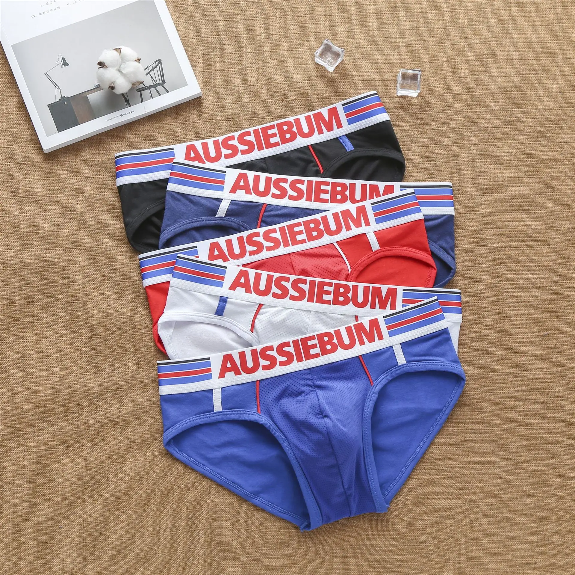 Men's Sexy Brief Cotton Breathable Sweat Absorp Comfy Sports Panties Youth Letter Waistband Contrast Low-rise Bulge Pouch Bikini