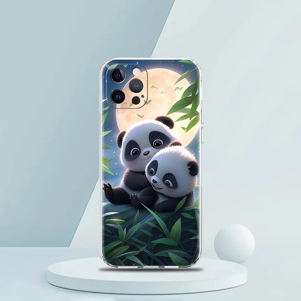 Etui na telefon Cartoon Lovely Panda do iPhone 16 15 14 13 12 Pro Max Przezroczyste, miękkie etui do iPhone 11 Pro Max 7 8 Plus XS XR Shell