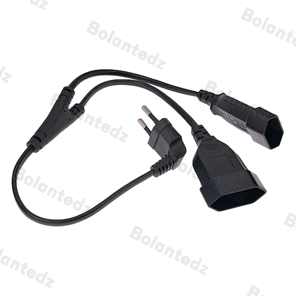 EU CEE7/16 90 Degree Male to Female Dual Output,2 Ways Outlet Extension Cord European 2 Prong M/F Power Splitter Cable image 2