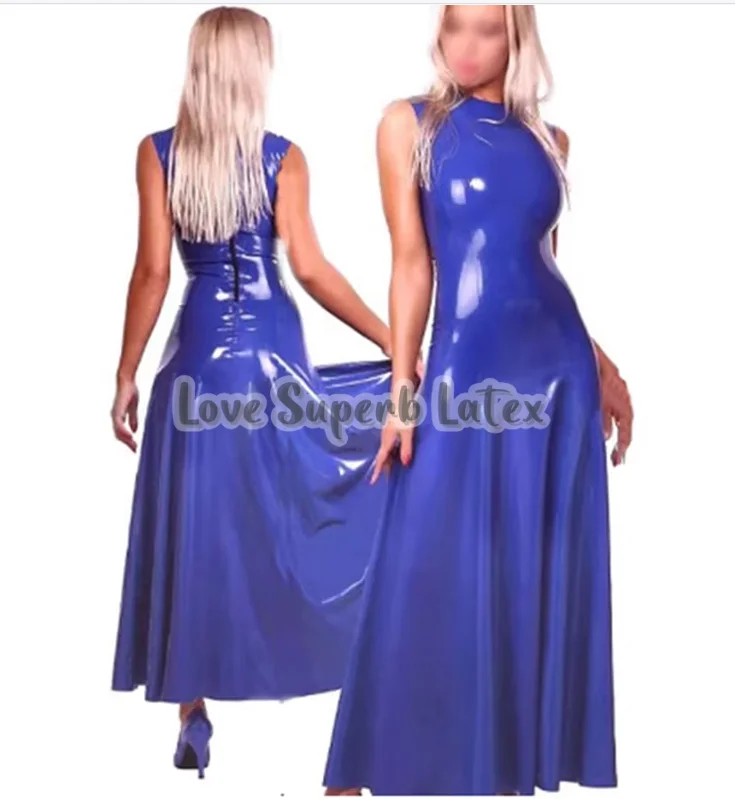 Latex Dress Long Skirt rubber sleeveless sexy fetish lover Plug large hemline plus size customizable Halloween Costumes