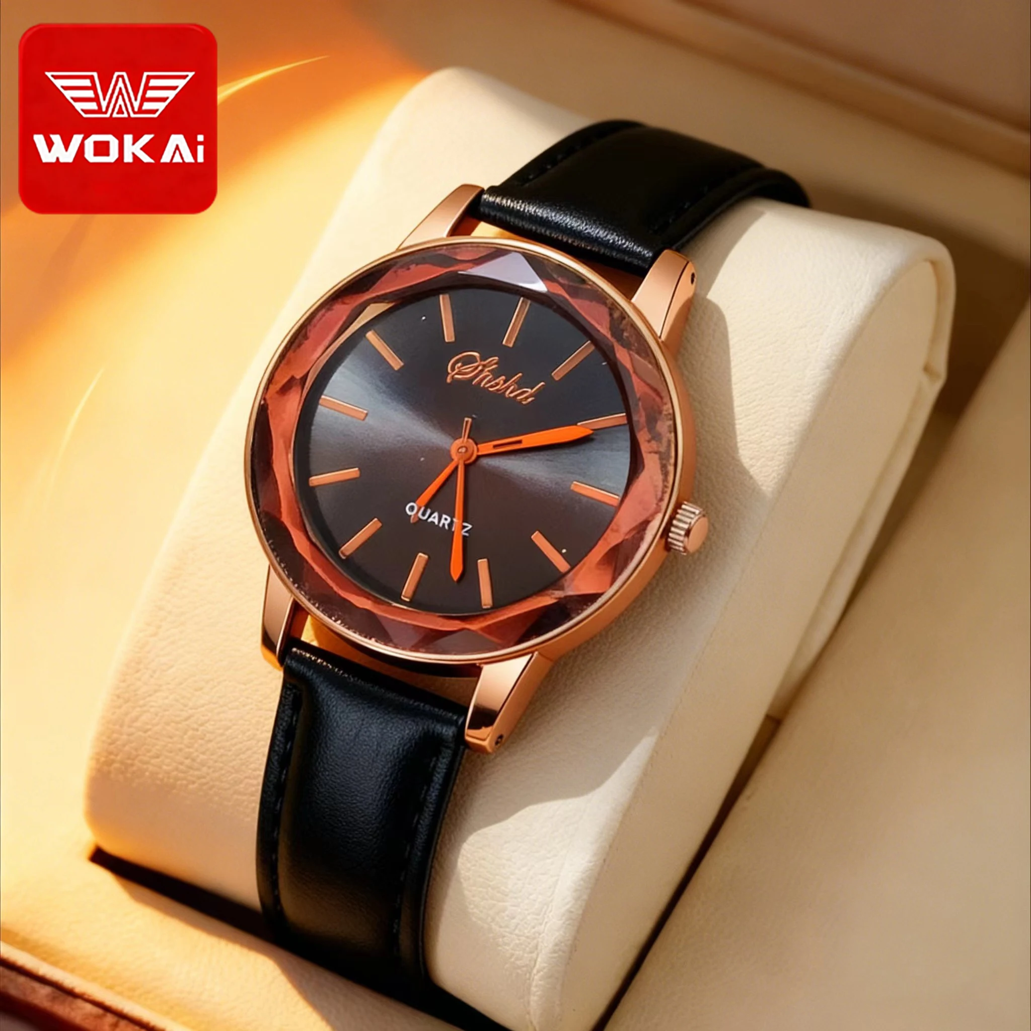 

WOKAI brand high-quality women's leather strap business luxury sports quartz scale watch girls' clock