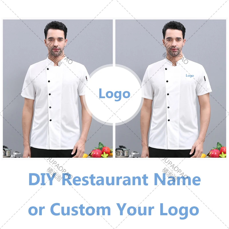 Jaqueta de Cozinha Masculina Ocidental Restaurante Cor Sólida, Uniforme de Cozinheiro Feminino, Verão, Respirável 360 °, Preto e Branco, Chef Outfit, Hotel