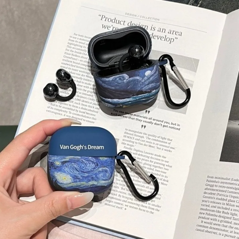 

For EDIFIER X Clip Case Creative Van Gogh Starry Sky Sea Wave Matting Cover Wireless Earbuds Funda Protective Charging Box