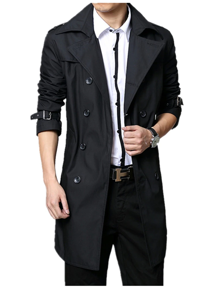 

Весенне-осеннее мужское длинное пальто, двухрядное пальто на пуговицах, Briti, с открытой талией, модный джинт, молодежная повседневная одежда из полиэфирного волокна