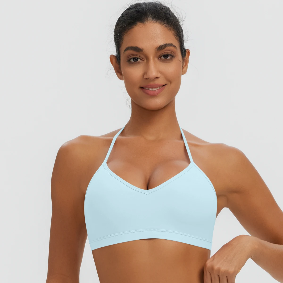 Damen-Sommer-Tanktops, einfarbig, mit Raffung, Yoga-BH, sexy, schöner Rücken, dünne Schulterträger, Sport-BH, Fitness-BH, Lauf-BH – Detail 11