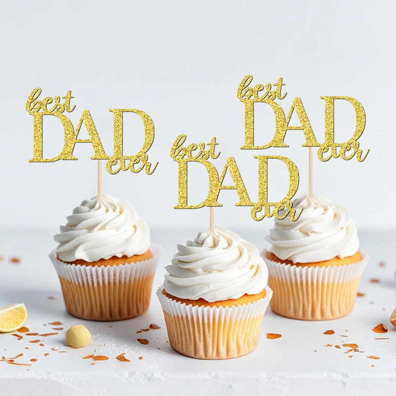 YOMDID 24 Stück Cupcake-Topper mit Papa-Thema, glitzernde Papa-Cupcake-Picks für Papa, Geburtstag, Vatertag, Party, Kuchendekorationszubehör