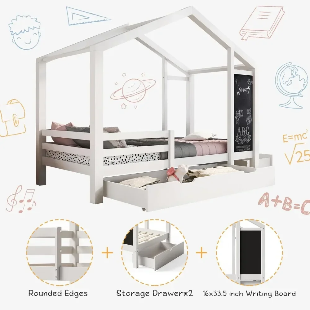 Grande taille avec portes de rangement pour chambre d'enfant, bois massif avec tableau noir, super gain d'espace, pas besoin de ressort de boîte, blanc