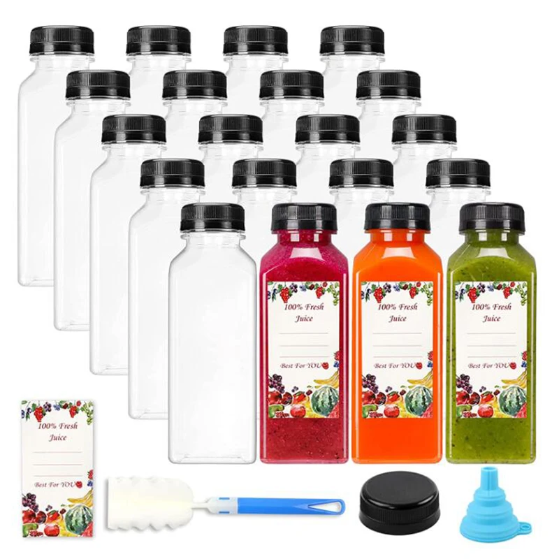 

12pcs 12oz Empty Plastic Juice Bottles with Caps Reusable Clear Bulk Drink Containers for Juicing Smoothie Drinking