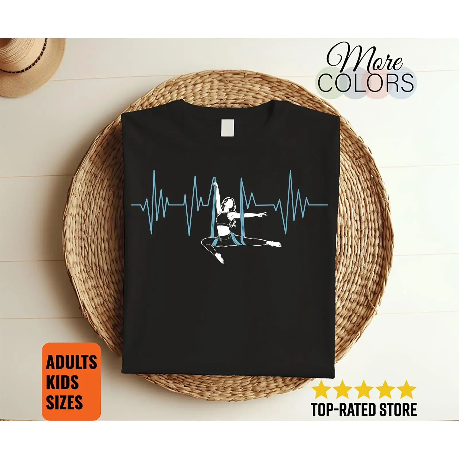 Aerial Yoga Heartbeat EKG T Shirt Silks Performer Circus Acrobat Aerialist Fitness Dance Studio  vintage Washed Breathable