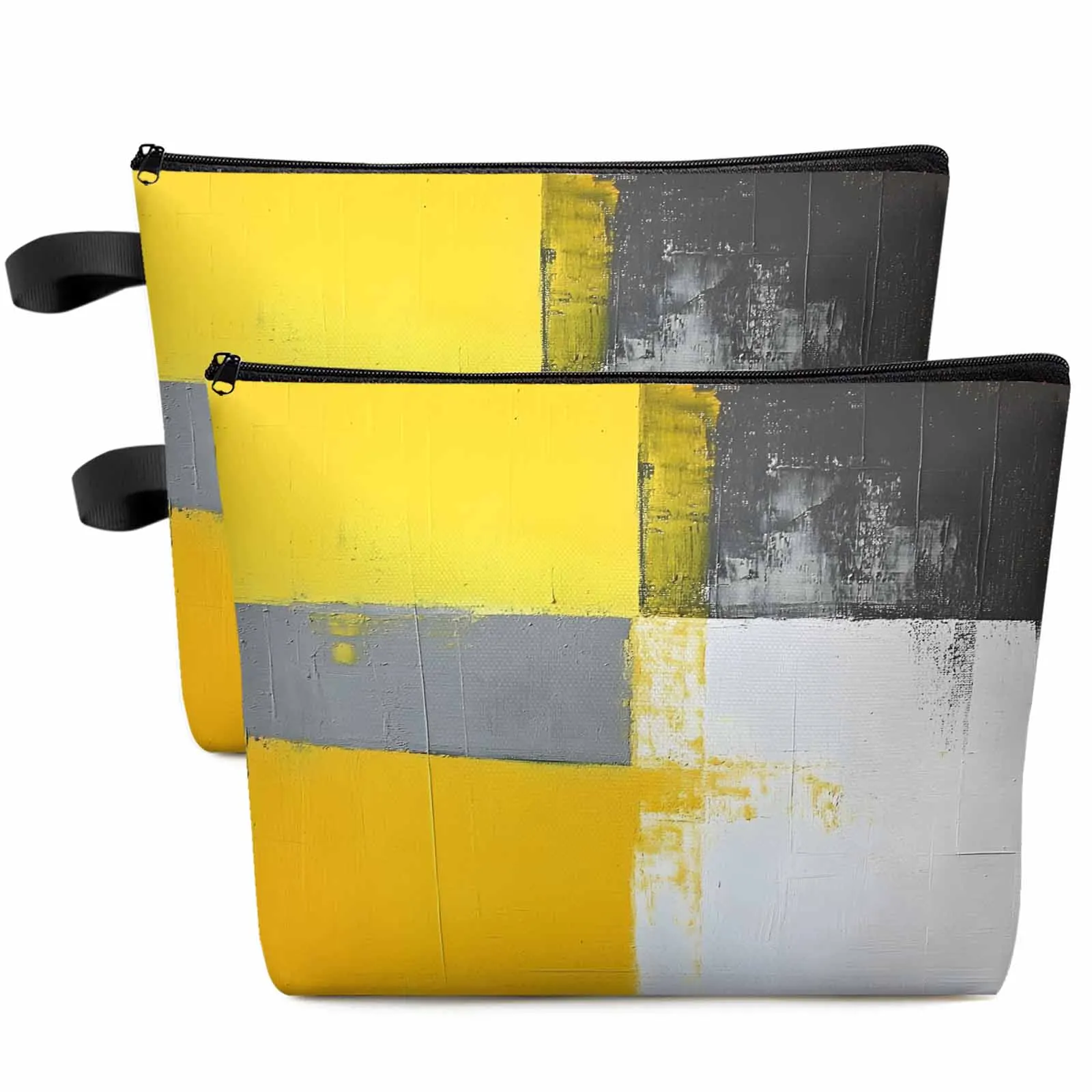 

Modern Yellow Color Block Theme Large Capacity Travel Cosmetic Bag Portable Makeup Storage Pouch Women Waterproof Pencil Case