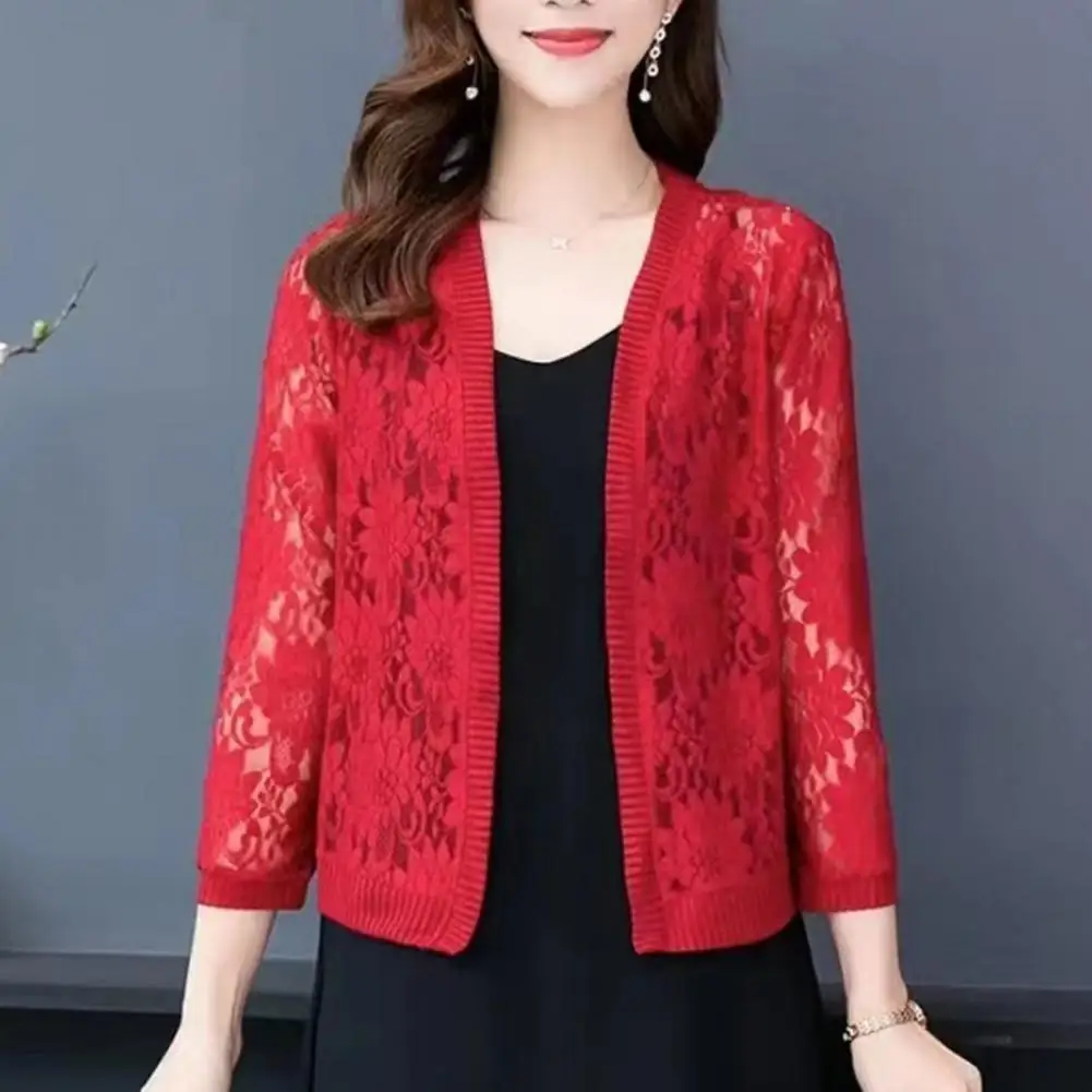 

Women Short Lace Cardigan Soft Women Floral Lace Cardigan Breathable Sun-resistant Chic Ladies Summer Casual Top Cover Up