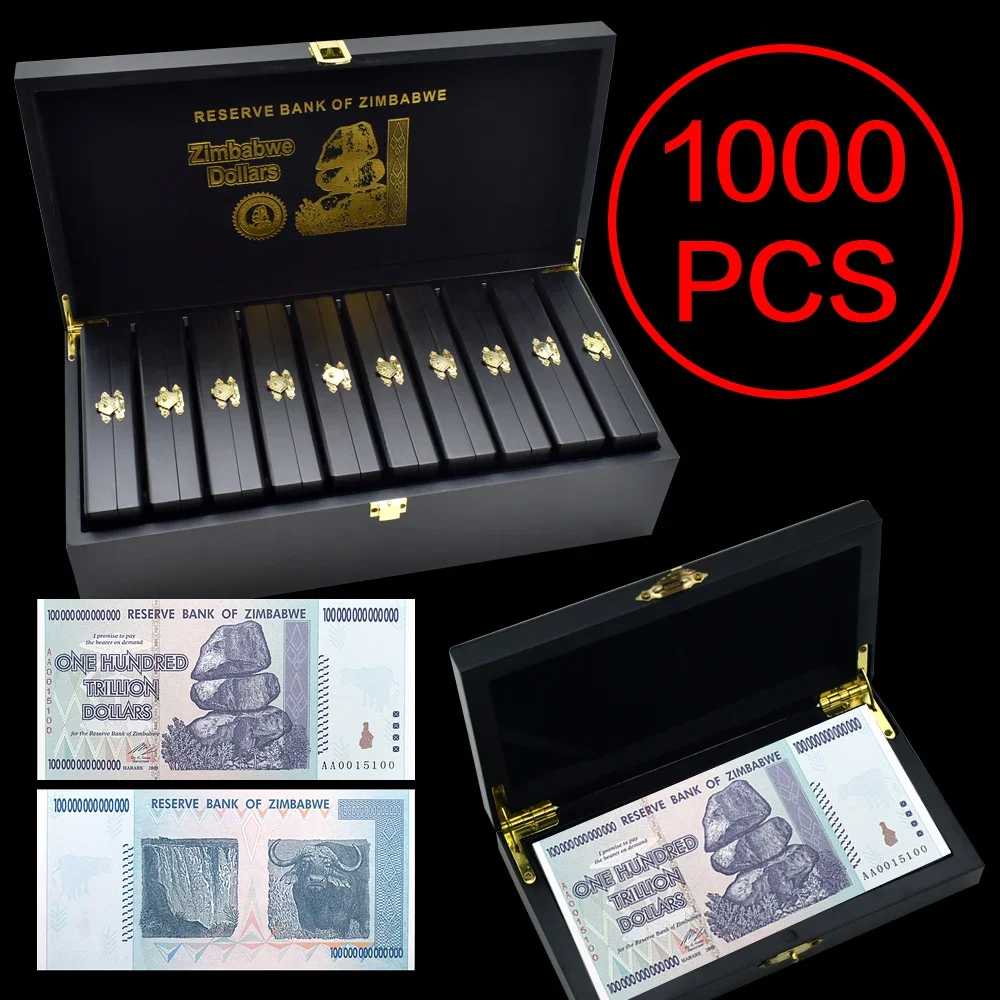 1000Pcs/Box Zimbabwe One Trillion Dollars Banknote with UV Anti-counterfeit Serial Number Paper Money Collection Business Gift