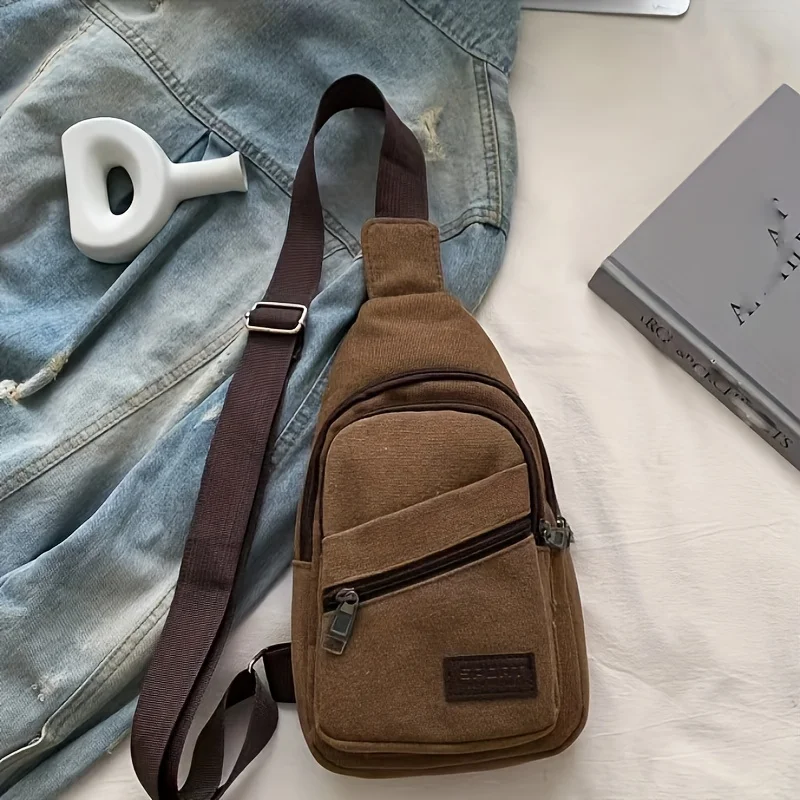 Nuova borsa da petto da uomo, borsa di tela semplice e alla moda, chiusura con cerniera, borse incrociate diagonali a spalla singola casual