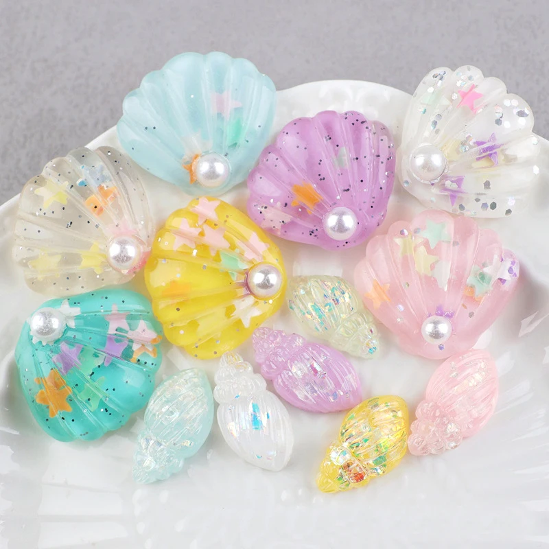 2024 Most Popular Ocean Elements Pearl Shell and Conch Resin Accessories Children's Hair Accessories Materials Hole Shoes DIY Pe