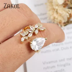 ZAKOL New Arrival Luxury Geometric Water Drop Cubic Zirconia Wedding Bands Exquisite Engagement Rings for Women RP5109