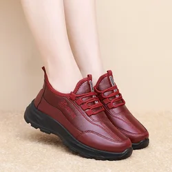 Bawełniane buty damskie 2024 Winter New Warm Snow Boots W średnim wieku Starszy Casual Comfort Plush Warm Lace Up Walking Cotton Shoes