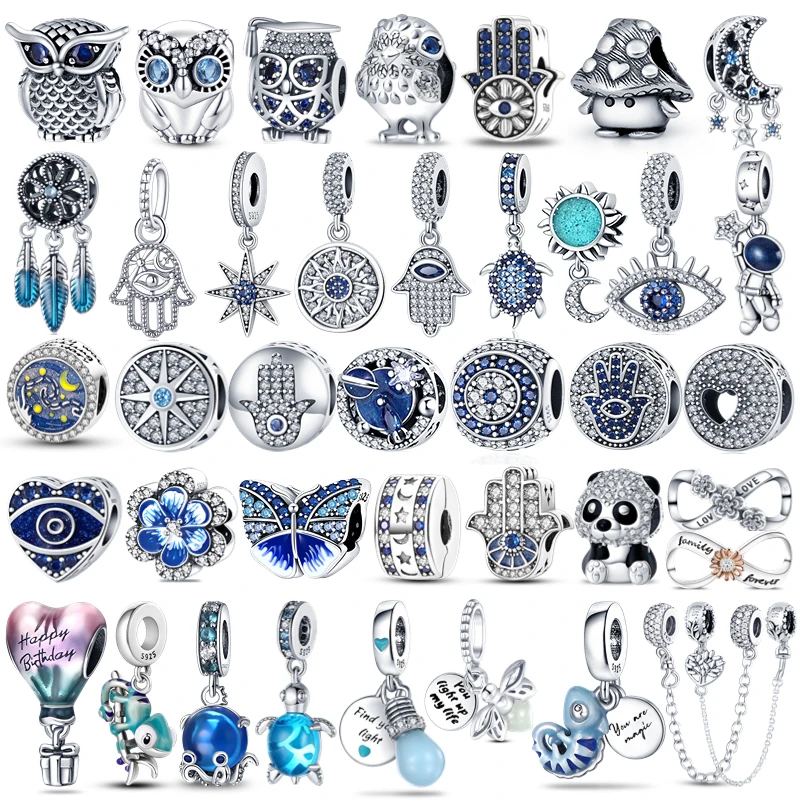 

925 Sterling Silver Firefly Charms Evil Eye Hot Air Balloon Blue Charms Fit Pandora Original Bracelet Beads for Jewelry Making