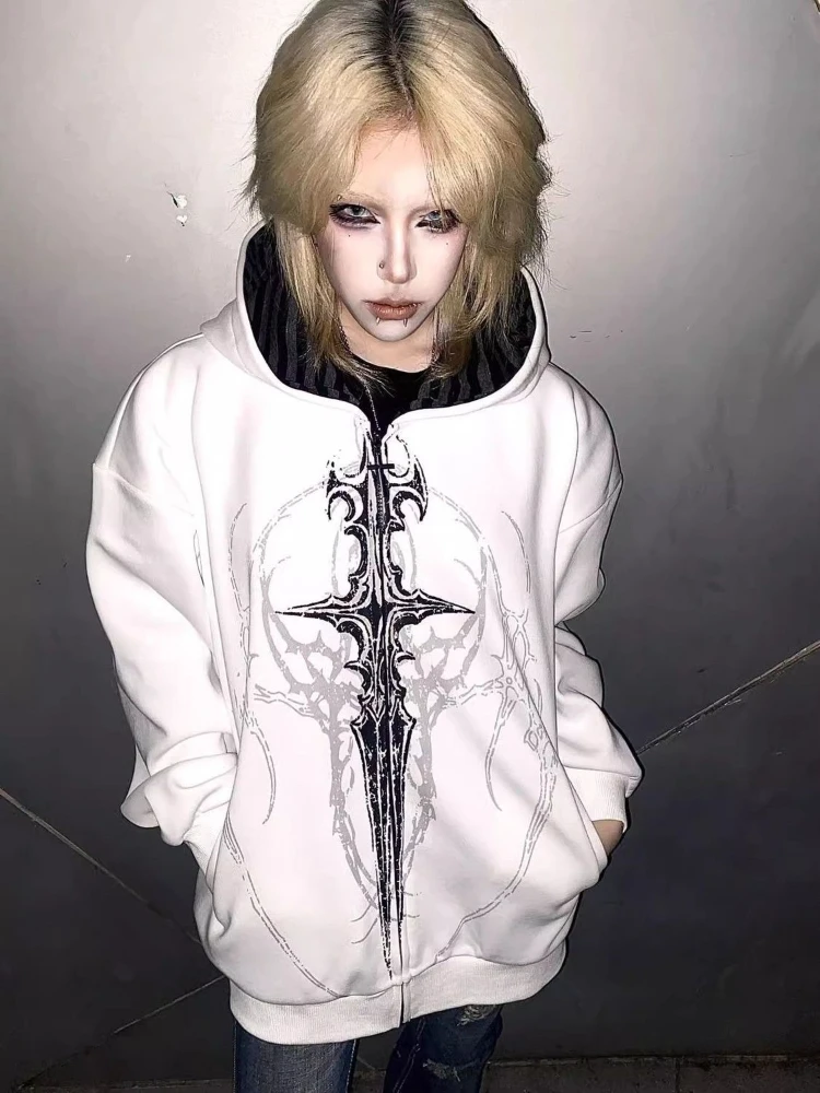 

Deeptown Y2k White Gothic Graphic Women Hoodies Black Harajuku Japanese Style Man Hooded Sweatshirt Oversized Grunge Streetwear