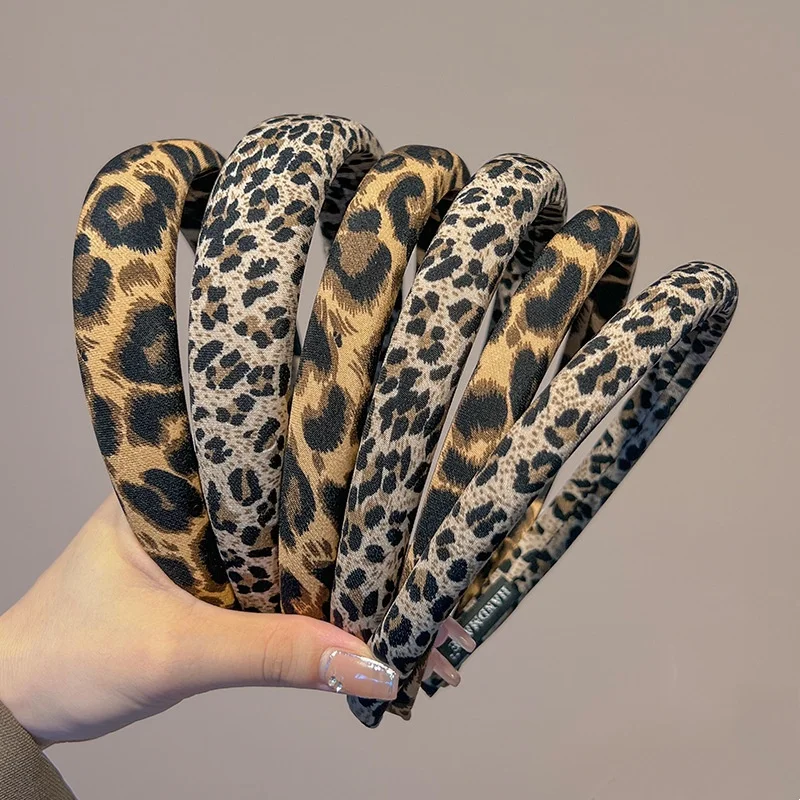 1,5/2/3CM mujeres Vitange estampado de leopardo tela esponja acolchada diademas señora niñas Casual compras fiesta diademas Simple aro para la cabeza