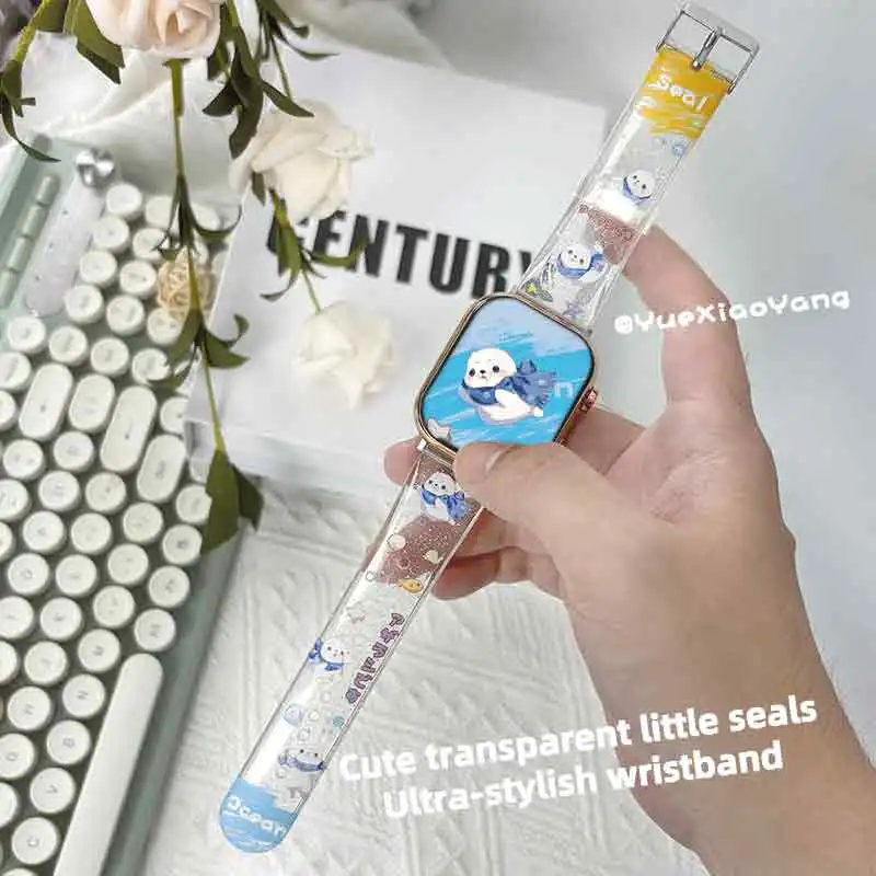 

Glitter little seal print watch stra for Apple Watch 10 9 8 7 Band Replaceable Bracelet for iWatch 42mm 41mm 40mm 38mm Watchband