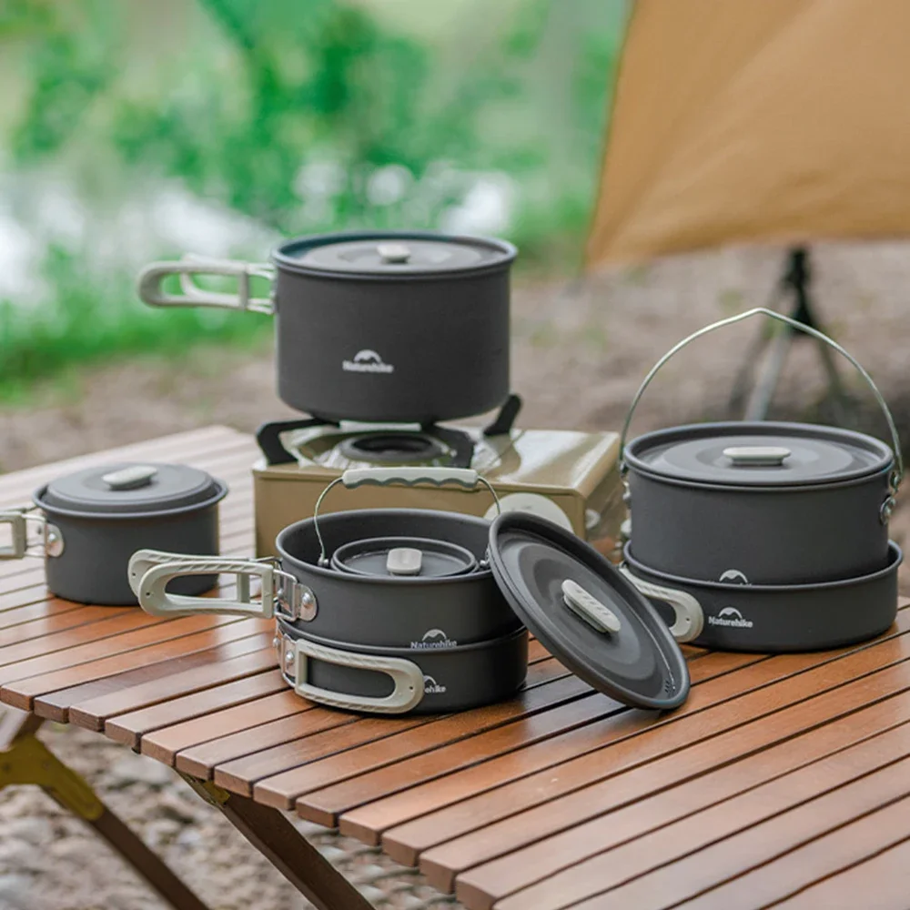 Naturehike Camping Cookware Kit,Outdoor Cooking Ultralight Aluminum Pot Kettle Tablewear Set,Kitchen Utensils Camping Gear