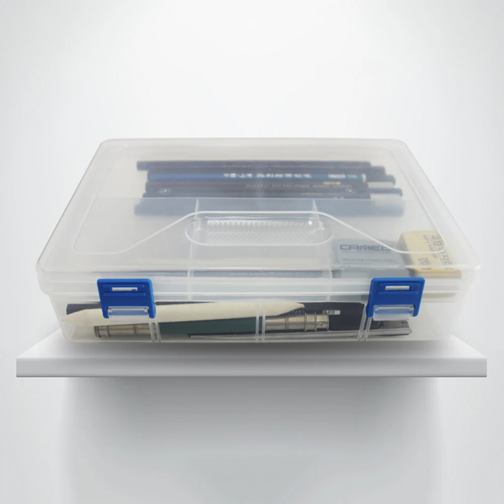 

1pc Pencil Large Transparent Plastic Pencil Case Double Layer Art Supplies Storage Students Office Supplies
