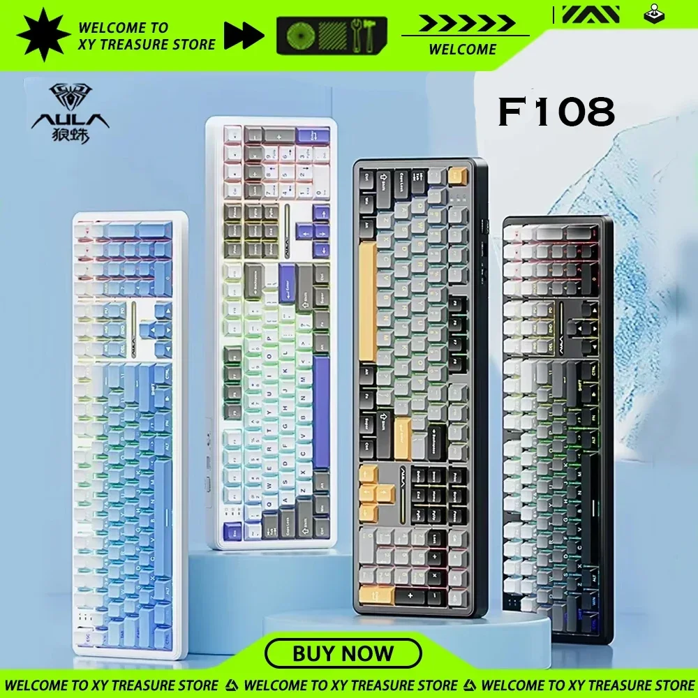 New Aula F108 Mechanical Keyboard Bluetooth Wireless  Three-Mode 1k Polling Rate Customized Hifi Switch Hot Swap RGB Keyboards