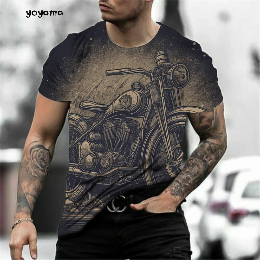 

Vintage Men's T-Shirt 3D Motorcycle Printed Short Sleeve T-Shirt Street Punk Tops Summer Men's Classic Oversized Casual Clothing