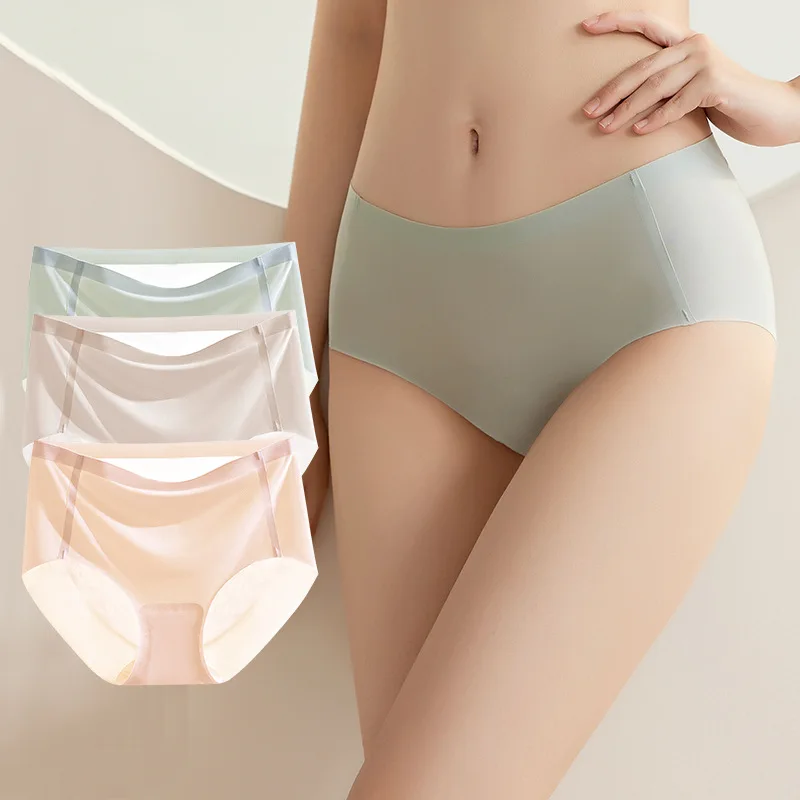

Ice Silk Seamless Women's Panties Ultra-thin Elastic Briefs Mid Rise Cozy Undies Sexy Breathable Solid Ladies Underwear Lingerie