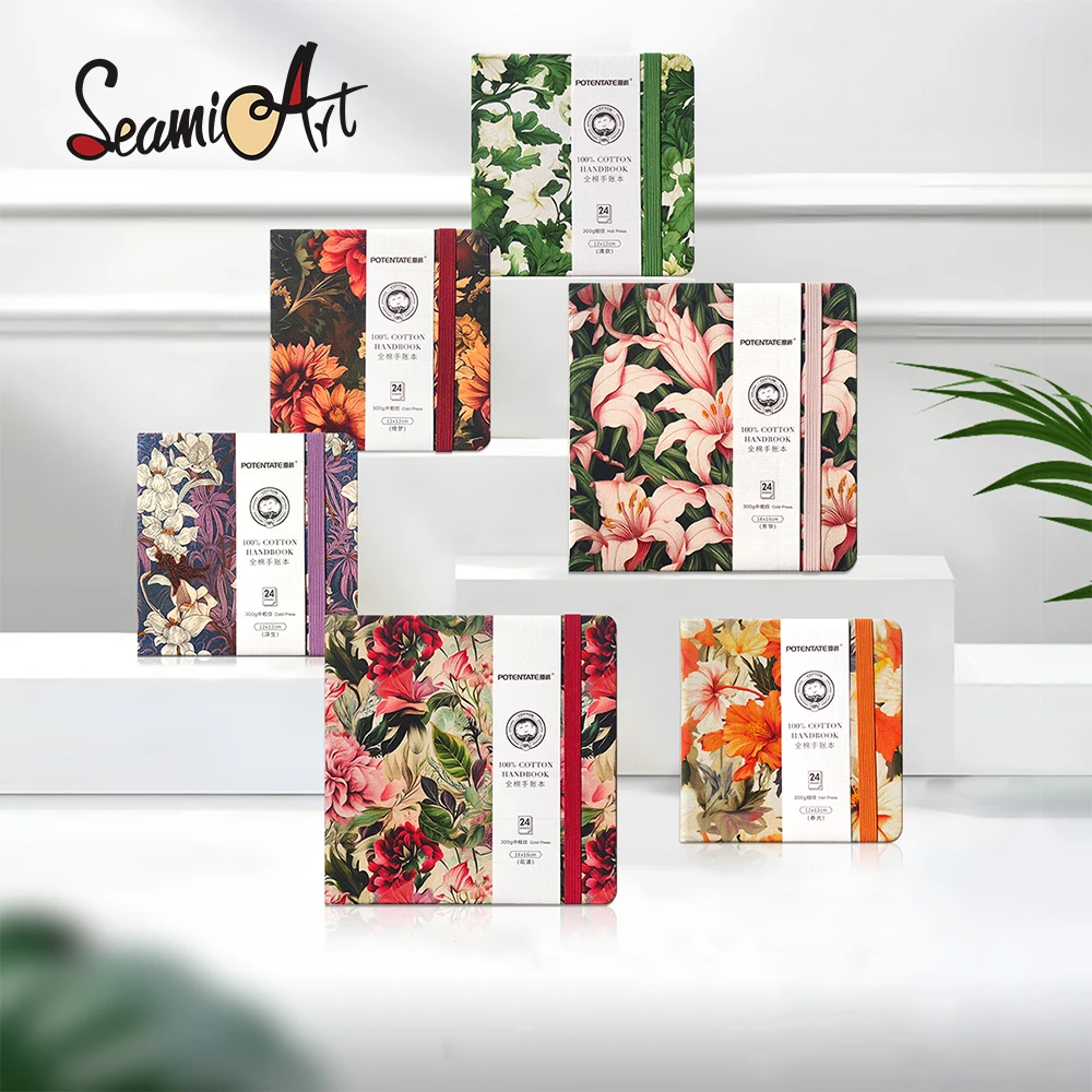 SeamiArt 12x12cm / 16x16cm Flower Series Sketchbook 100% Cotton For Watercolor Paint 300gsm Paper / 24 Sheets Art Supplies
