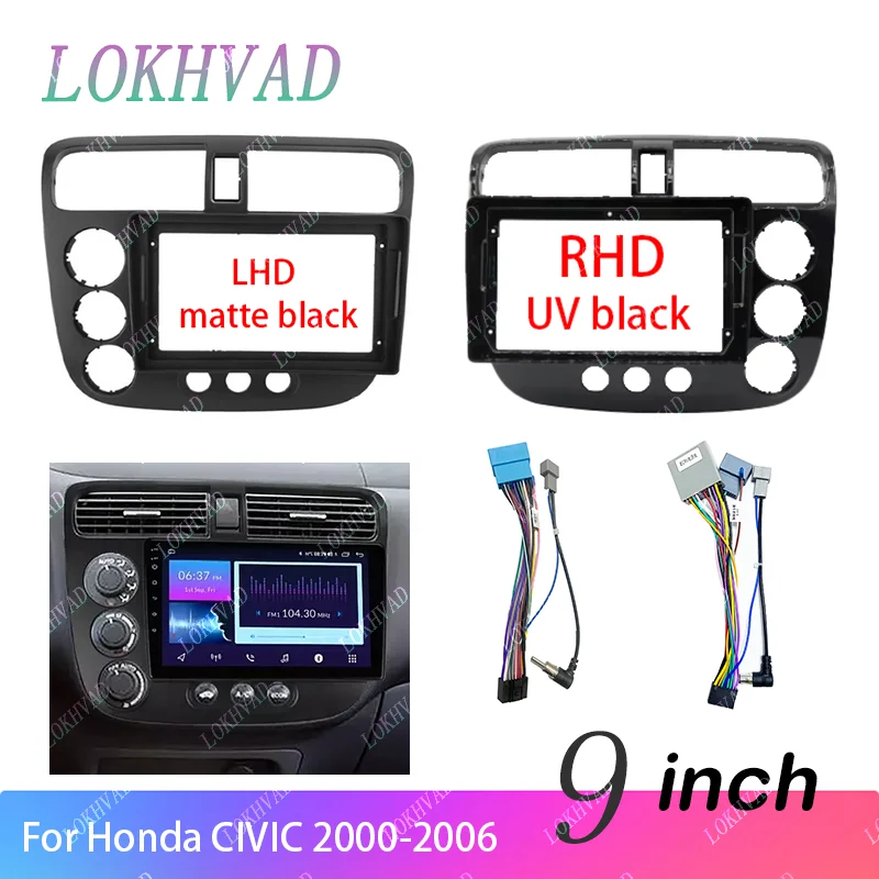LOKHVAD 9inch black Car Radio Fascia for Honda Civic 2002-2004 DVD Stereo Frame Plate Mounting Dash Installation Bezel Trim Kit