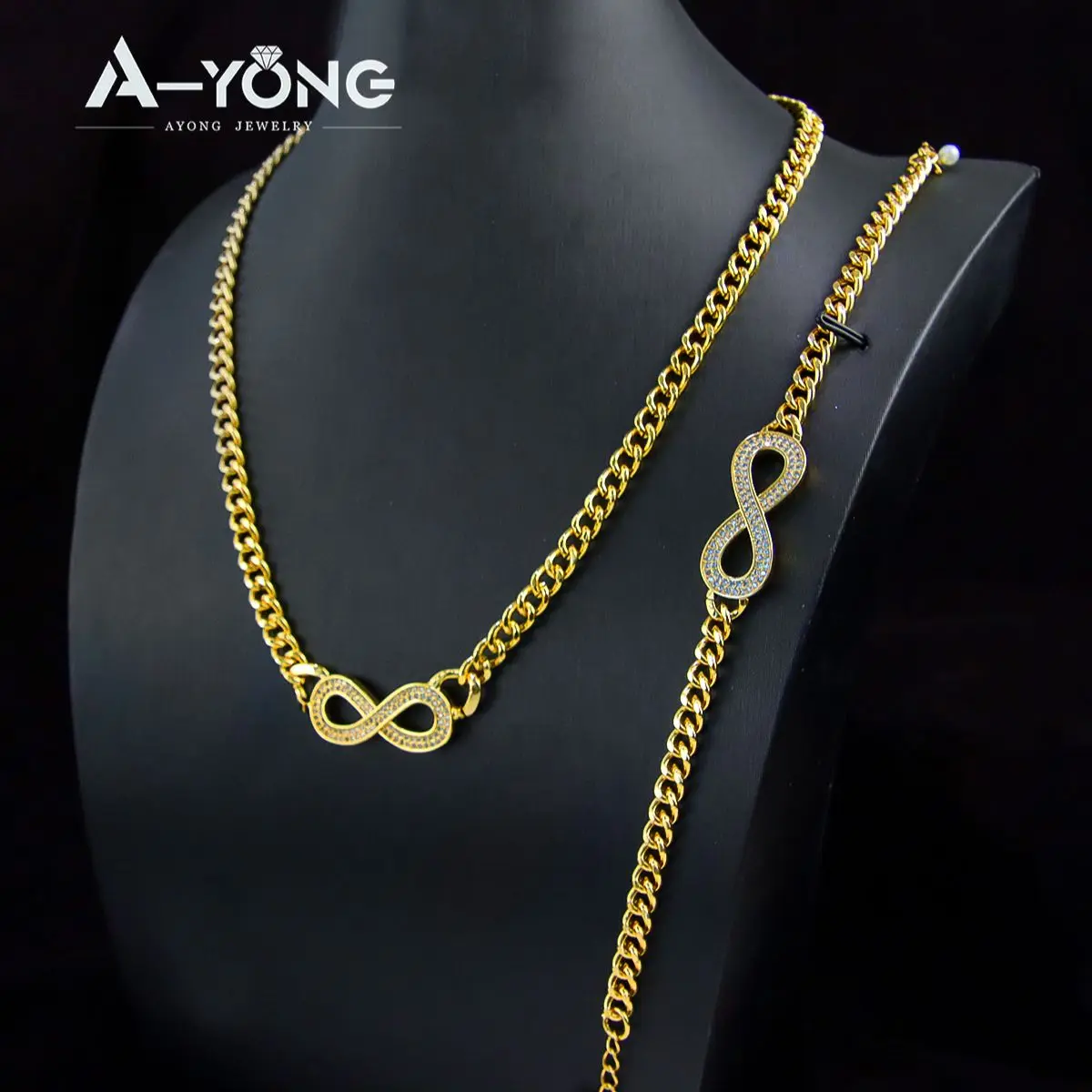 

Dubai Gold Plated Necklace Set 21k Gold Color Brazilian Zircon Infinity Pendant Saudi Middle East Women Event Party Jewelry