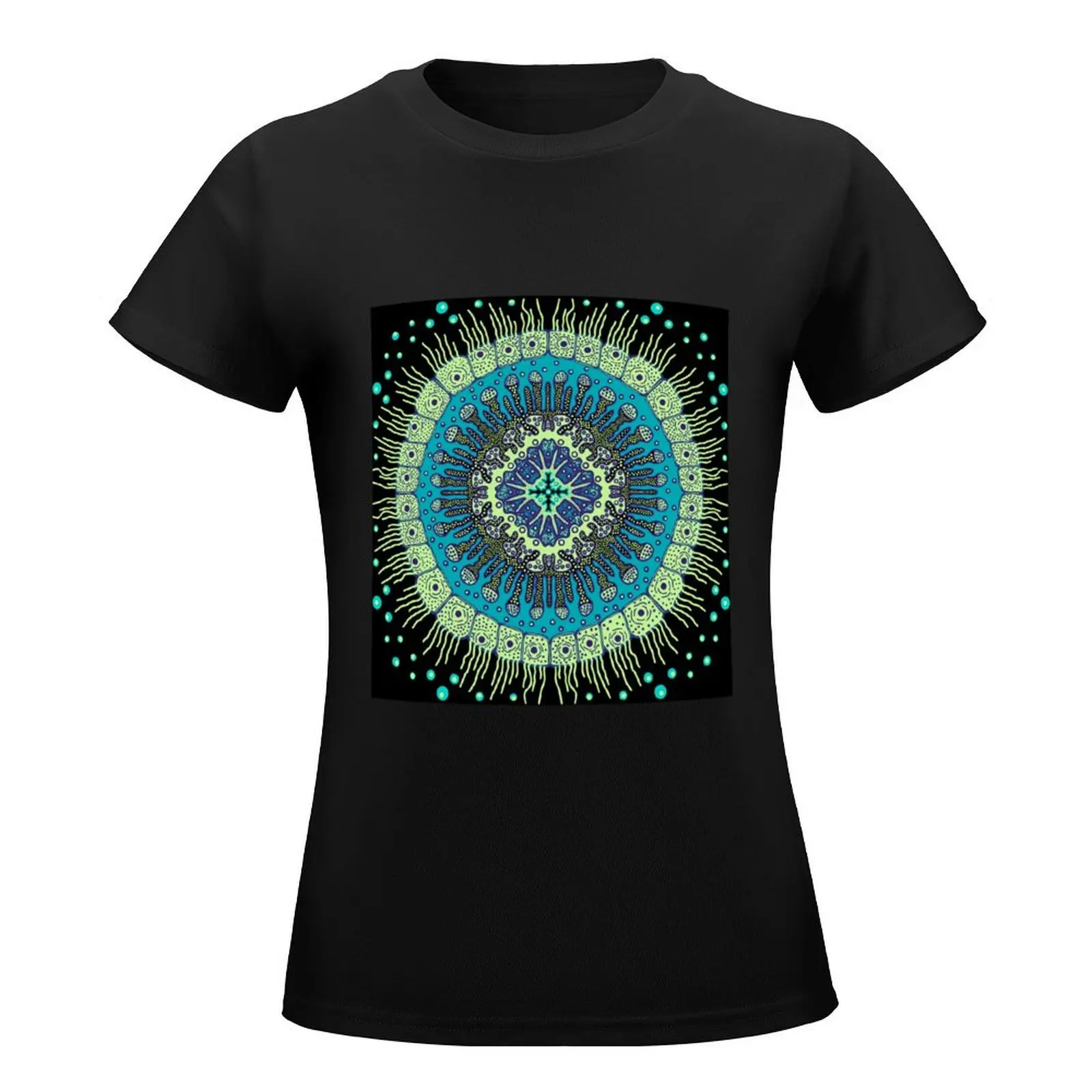 Cell biology mandala blue T-Shirt korean fashion plus size tops Aesthetic clothing cat shirts for Women