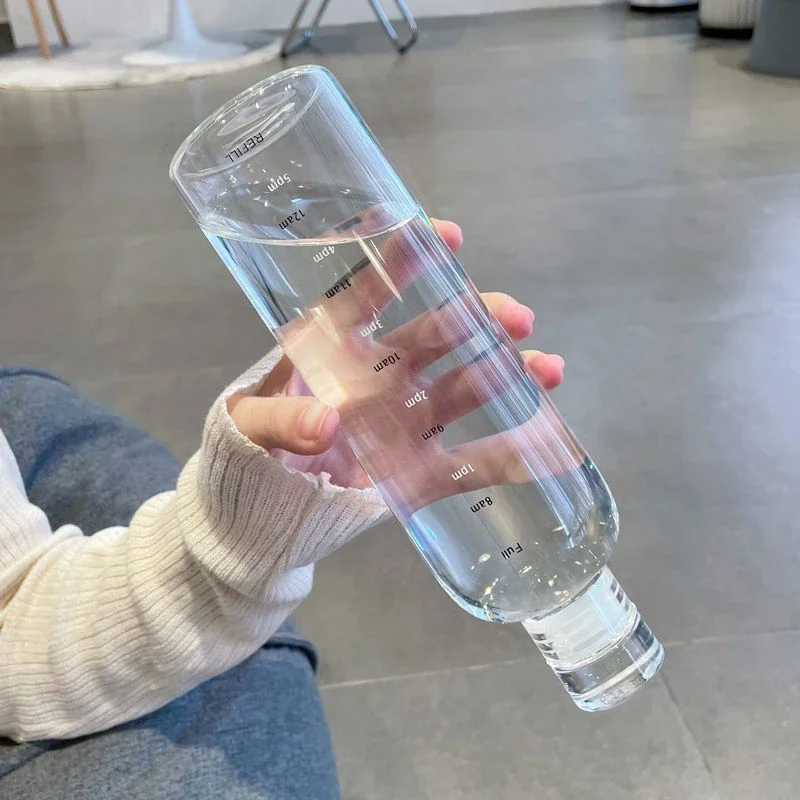 Nieuwste waterbeker Sportwaterfles met tijdschaal Paar Plastic draagbare watercontainer Anti-drop buitenwaterfles
