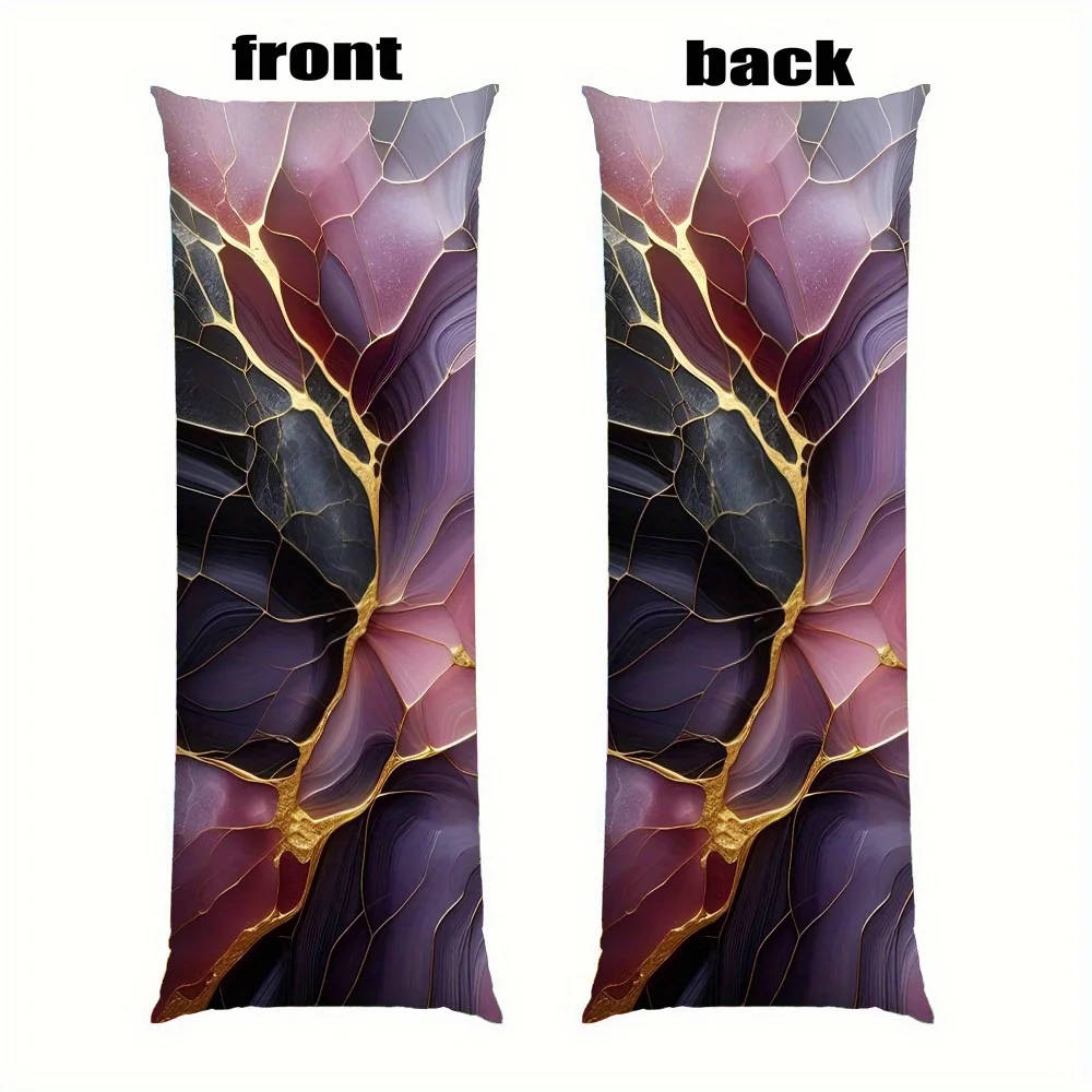 

Reversible Gilt Pattern Body Pillow Cover - Contemporary Purple & Golden Marble Design, Soft Zippered Rectangle Pillow Case