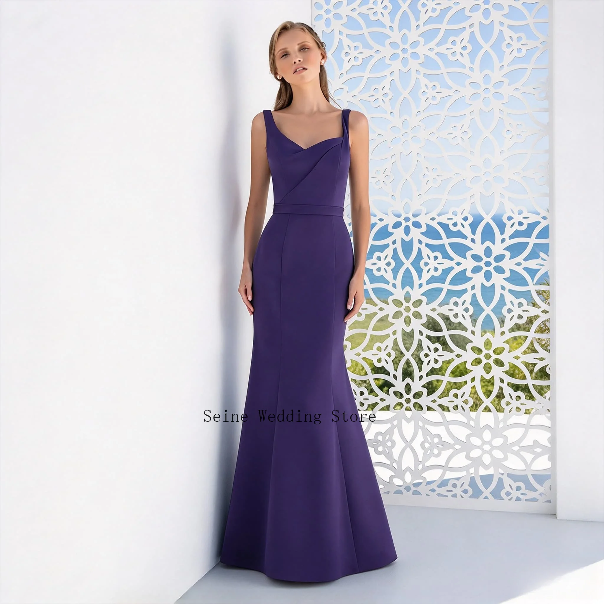 Customized Purple Mermaid Mother of The Bride Dress with Sash Sweetheart Neck Sleeveless Formal Wedding Party Evening Dresses