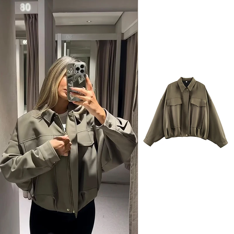 

Women's Jackets Spring 2026 New Bat Sleeves Loose Elegant Big Pocket Spring Warm Jackets Coats Women's Chic Youth Fashion Coats