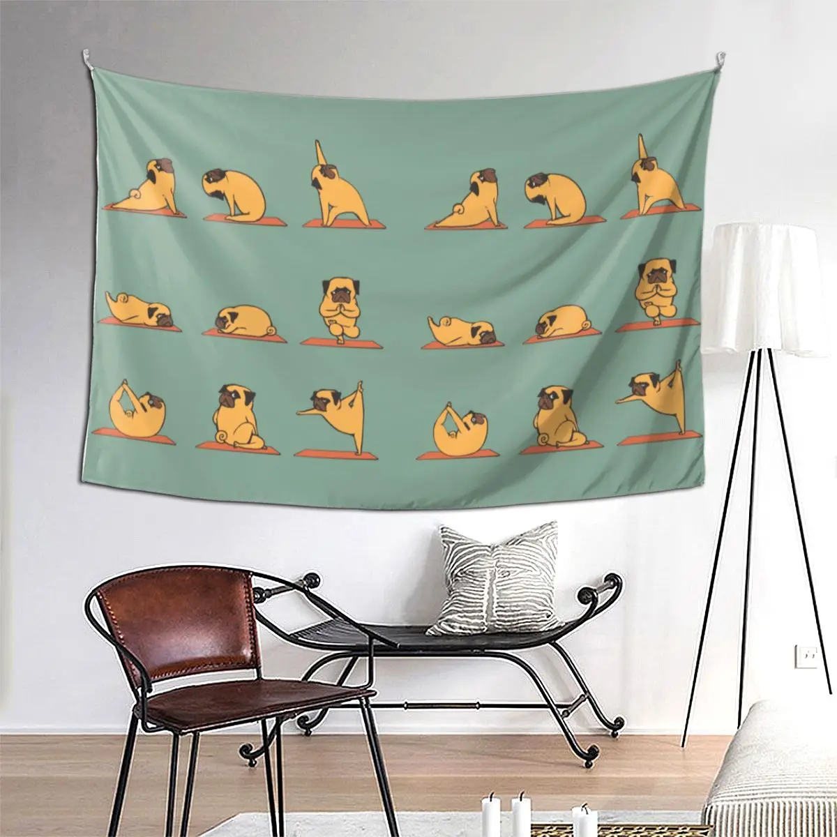 

Pug Yoga Tapestry Hippie Wall Hanging Aesthetic Home Decoration Tapestries for Living Room Bedroom Dorm Room