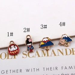 10pcs Fashion Diy Mini Damour Kimono Mt Fuji Charms For Bracelet, Metal Alloy Japan Enamel Pendants Women Dangle Jewelry Making