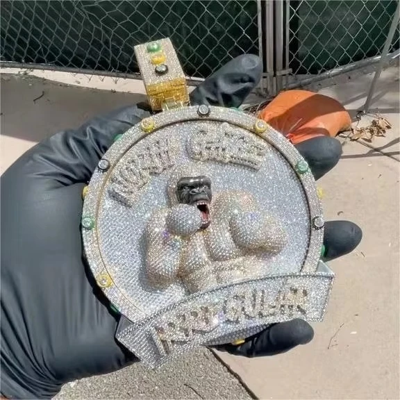 HipHop Iced Out Pendant Men's Glowing 3D Boxing Gorilla Round Custom Pendant,Custom HipHop Rap Style,Halloween Thanksgiving Gift