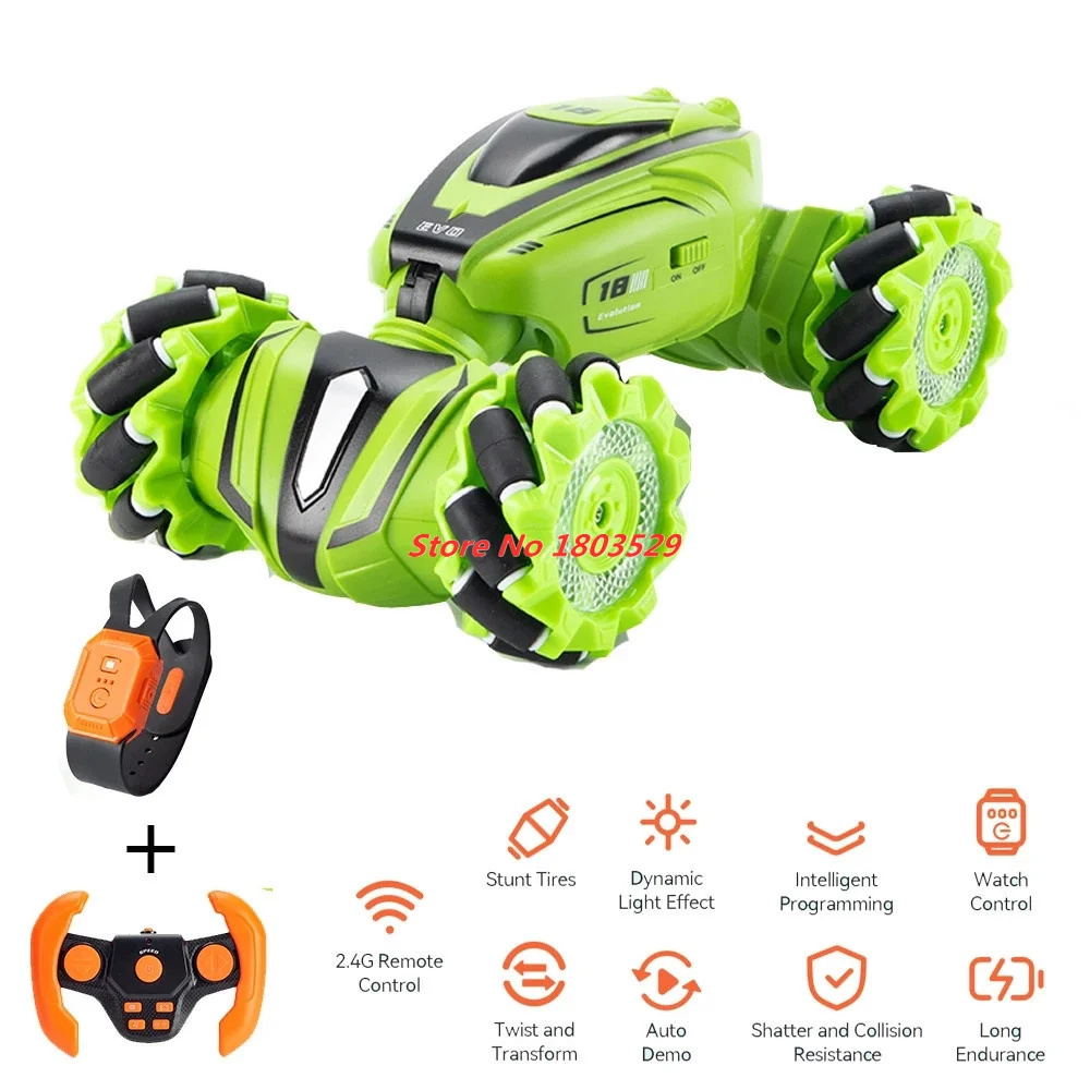 RC Stunt Car 2.4GHz Watch 4WD RC Drift Car Music Lights Intelligent Programming Twist Car Off Road Vehicle Gesture Control Cars