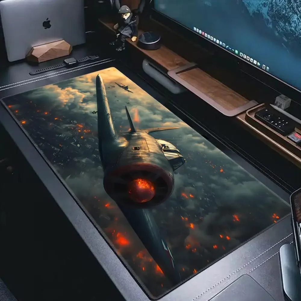 แผ่นรองเมาส์ลายเครื่องบินรบ ขนาดใหญ่พิเศษ XXL สำหรับคอมพิวเตอร์ สำนักงาน เล่นเกม โต๊ะทำงาน ยางกันลื่น รองรับคีย์บอร์ดและเมาส์ แผ่นรองโต๊ะยาว