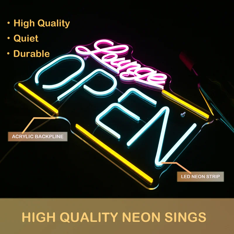 Lounge Open Neon Sign Custom Led For Wall Decor Cool Letter Business Light Up Signs 5/12V USB For Bar Store Hotel Party Decor